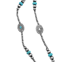 Chic Western Charms On Metallic Silver Tone Pearls With Turquoise Howlite Beads Strand Necklace And Earrings Set, 36"+3" Extender (Conchos)