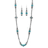 Chic Western Charms On Metallic Silver Tone Pearls With Turquoise Howlite Beads Strand Necklace And Earrings Set, 36"+3" Extender (Crosses)