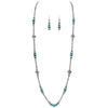 Chic Western Charms On Metallic Silver Tone Pearls With Turquoise Howlite Beads Strand Necklace And Earrings Set, 36"+3" Extender (Crosses)