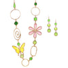 Stunning Gold Tone Rings With Colorful Stained Glass Butterfly And Flowers Necklace Dangle Earrings Gift Set, 36"+3" Extension