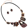 Unique Wild Animal Leopard Tiger Giraffe Print Statement Corded Necklace Earring Set, 20"+3" Extender