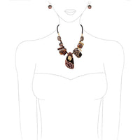 Unique Wild Animal Leopard Tiger Giraffe Print Statement Corded Necklace Earring Set, 20"+3" Extender