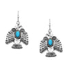 Western Style Burnished Silver tone Statement Aztec Thunderbird With Turquoise Howlite Necklace Earrings Gift Set, 30"+3" Extender