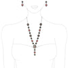 Women's Stunning Vintage Western Style Conchos And Semi Precious Howlite Stone Y-Drop Necklace Earring Gift Set, 22"+3" Extender (Pink)