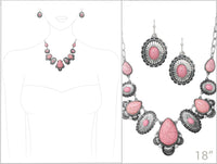 Stunning Statement Vintage Western Style Semi Precious Howlite Stone Necklace Earring Gift Set, 18"+3" Extender (Pink Concho)