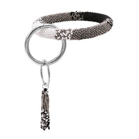 Stunning Wristlet Leopard Print Bangle Bracelet Key Chain Ring Clip Holder, 3" Inside Diameter (Black Silver White Ombre/Silver Tone)