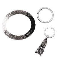 Stunning Wristlet Leopard Print Bangle Bracelet Key Chain Ring Clip Holder, 3" Inside Diameter (Black Silver White Ombre/Silver Tone)
