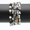 Chic Set Of 7 Stacking Black And White Beaded Stretch Bracelets, 2.25"