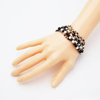 Chic Set Of 7 Stacking Black And White Beaded Stretch Bracelets, 2.25"