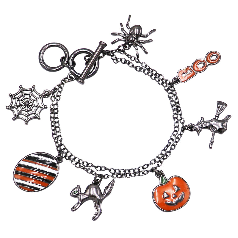 Spooktacularly Fun Halloween Charms Double Chain Toggle Clasp Bracelet, 7.5"-8"