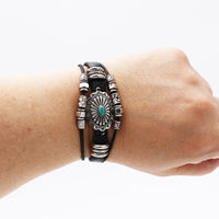 Vegan Leather Western Style Concho Toggle Clasp Bracelet, 8"-8.5"