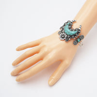 Western Style Semi Precious Howlite Stone Open Cuff Bracelet (Squash Blossom Turquoise Moon)