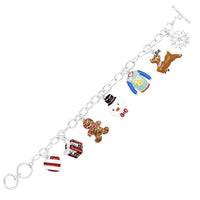 Multiple Glitter Enamel Christmas Charms Toggle Clasp Holiday Bracelet 7 Inches - 7.5 Inches