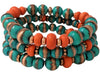 Set of 3 Western Metallic Bead And Howlite Stone Stretch Bracelets, 6.75" (Turquoise Copper Patina And Orange Howlite Beads)