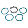 Cowgirl Fun Set Of 5 Western Burnished Silver Tone Howlite Stone Stackable Stretch Bracelets, 6.5" (Square Cross And Turquoise Beads)