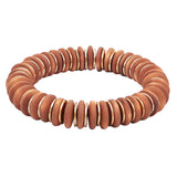 Bohemian Chic Natural Wooden And GoldTone Flat Beaded Disc Stretch Bracelet, 6.75