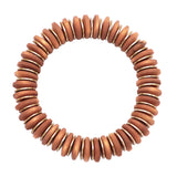 Bohemian Chic Natural Wooden And GoldTone Flat Beaded Disc Stretch Bracelet, 6.75