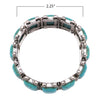 Cowgirl Chic Burnished Silver Tone Colorful Rectangular Semi Precious Stone Howlite Statement Western Stretch Bracelet, 7" (Turquoise Blue)