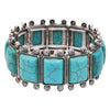 Cowgirl Chic Burnished Silver Tone Colorful Rectangular Semi Precious Stone Howlite Statement Western Stretch Bracelet, 7" (Turquoise Blue)