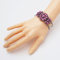 Women's Cowgirl Chic Western Style Burnished Silver Tone Conchos On Open Cuff Bracelet, 7" (Pink Howlite Stone Flower)