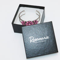 Women's Cowgirl Chic Western Style Burnished Silver Tone Conchos On Open Cuff Bracelet, 7" (Pink Howlite Stone Flower)