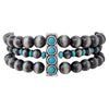 Women's Western Style Aztec Thunderbird With Navajo Pearl And Turquoise Howlite Bead Triple Strand Stretch Bracelet, 2.5"