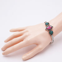 Western Style Silver Tone Turquoise Howlite Statement Stretch Bangle Bracelet, 7.25 (Pink and Blue, Pink, Turquoise Blue, Multi-color)