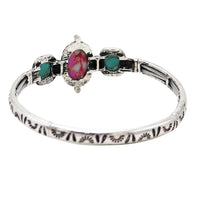 Western Style Silver Tone Turquoise Howlite Statement Stretch Bangle Bracelet, 7.25 (Pink and Blue, Pink, Turquoise Blue, Multi-color)