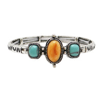 Western Style Silver Tone Turquoise Howlite Statement Stretch Bangle Bracelet, 7.25 (Buttery Yellow and Blue, Pink, Turquoise Blue, Multi-color)