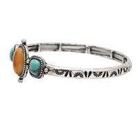Western Style Silver Tone Turquoise Howlite Statement Stretch Bangle Bracelet, 7.25 (Buttery Yellow and Blue, Pink, Turquoise Blue, Multi-color)