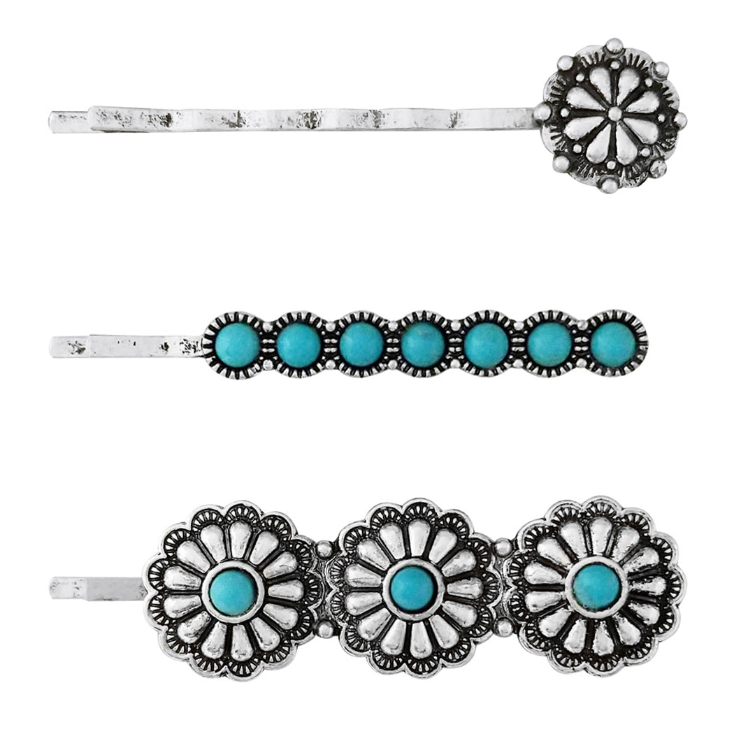 Turquoise Howlite Hair Pins Cowgirl Chic Western Style Conchos Turquoise Howlite Stone  main image 4