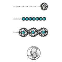 Cowgirl Chic Western Style Conchos Turquoise Howlite Stone Set Of 3 Hair Clip Bobby Pin Barrettes (Turquoise Howlite With Conchos)