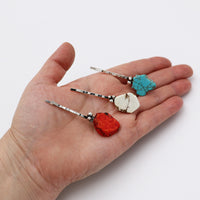 Cowgirl Chic Western Style Conchos Turquoise Howlite Stone Set Of 3 Hair Clip Bobby Pin Barrettes (Large Red Turquoise And Natural Howlite Stones)