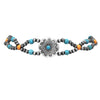 Cowgirl Chic Western Hat Band With Burnished Silver Tone Concho Orange And Turquoise Howlite Stone Beads With Vegan Leather Cord, 38.5"