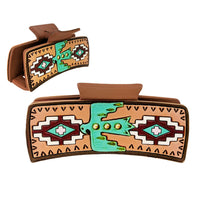 Women's Cowgirl Chic Aztec Thunderbird Western Style Tooled Vegan Leather Large Claw Hair Clip, 4"