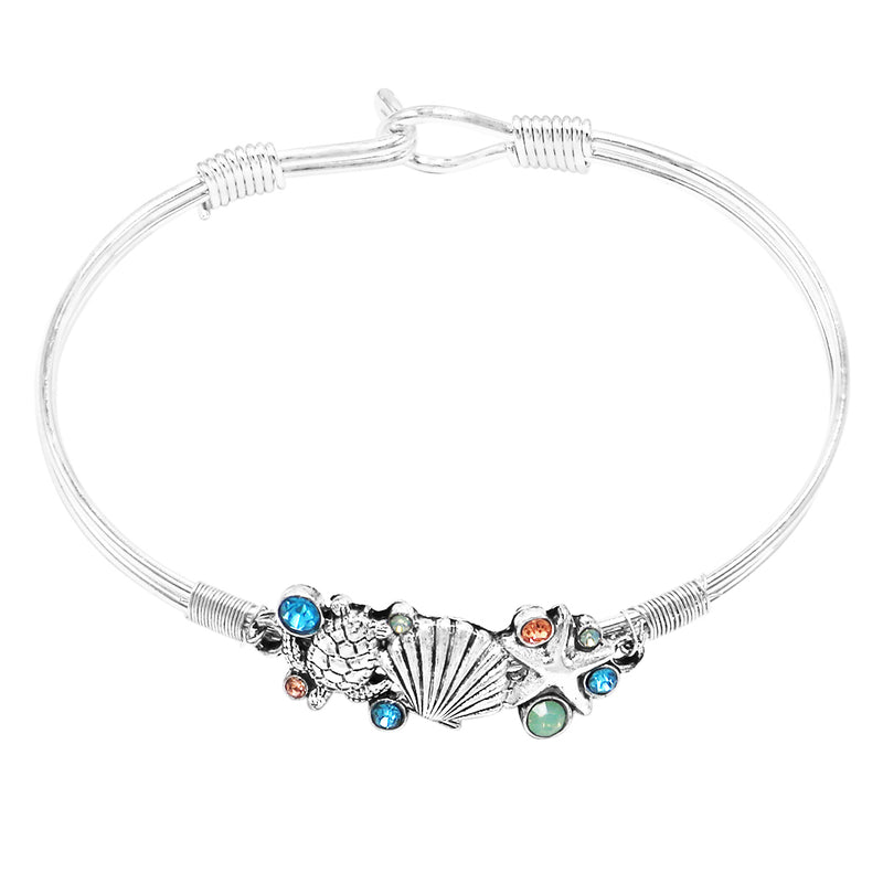 Whimsical Sea Creatures Polished Silver Tone Hook Clasp Bracelet, 7"