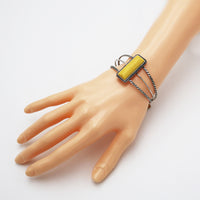 Western Style Semi Precious Howlite Stone Open Cuff Bracelet (Rectangular Yellow Howlite Stone)
