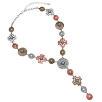 Women's Stunning Tri Toned Western Conchos With Semi Precious Turquoise Howlite Stone Y-Drop Collar Necklace, 17"+3" Extender