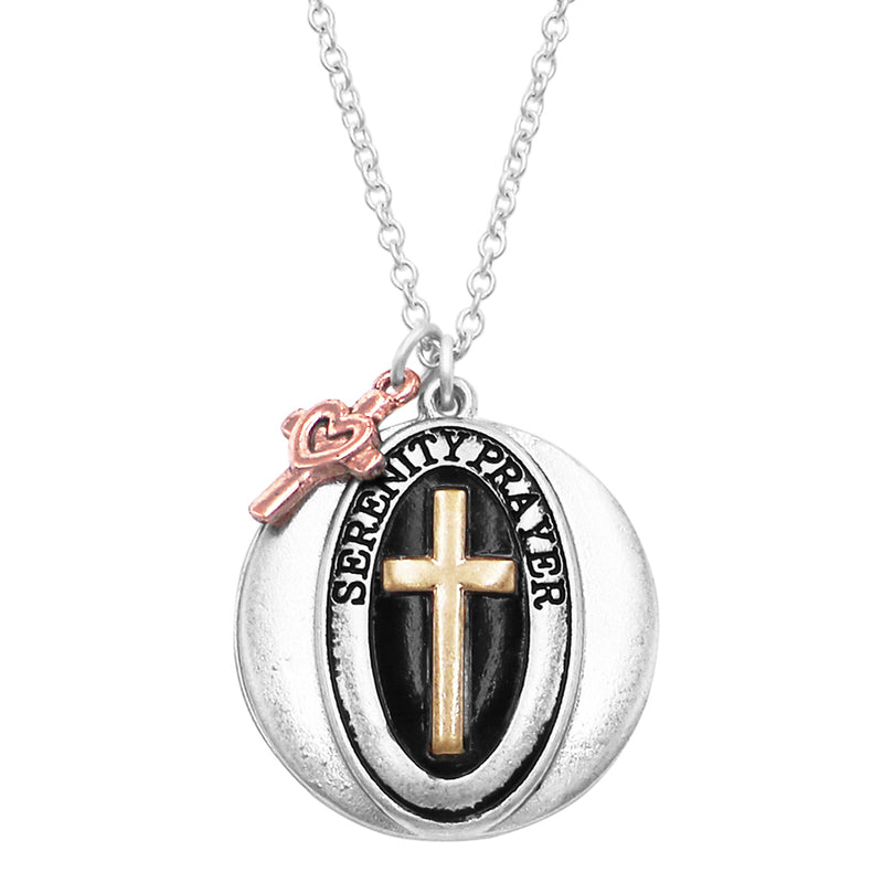 Rosemarie's Religious Gifts Women's Silver Tone Inspirational Serenity Prayer Hidden Message Pendant Locket Necklace, 24"+3" Extender