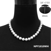 Stunning Simulated Pearl Knotted Strand Necklace With Lobster Clasp (18"+3" Extender, White, Silver Tone, 10MM)