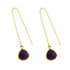 Women's Natural Crystal Stone Dangle Drop Threader Earrings Gold Tone, 3.5" (Amethyst Purple)