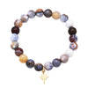 Holistic Healing Natural Semi Precious Beaded Stone Stretch Bracelet with 18 Karat Gold Plated Charm (Botswana Agate with Star Charm)