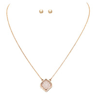 Chic Two Tone Metal Moroccan Filigree Pendant Necklace And Ball Stud Earrings Jewelry Set, 16"+3" Extender (Gold Tone With Rose Gold)