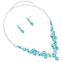 Rosemarie Collections Women's Rhinestone Crystal Teardrop Statement Necklace Hypoallergenic Drop Earrings Set, 15"+6" Extender