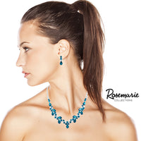Rosemarie Collections Women's Rhinestone Crystal Teardrop Statement Necklace Hypoallergenic Drop Earrings Set, 15"+6" Extender