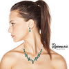 Rhinestone Crystal Teardrop Statement Necklace Hypoallergenic Drop Earrings Set, 15"-21" with 6" Extender (Emerald Green Silver Tone)