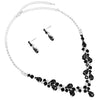 Stunning Rhinestone Crystal Teardrop Statement Necklace Hypoallergenic Drop Earrings Set, 15"+6" Extender (Jet Black Silver Tone)