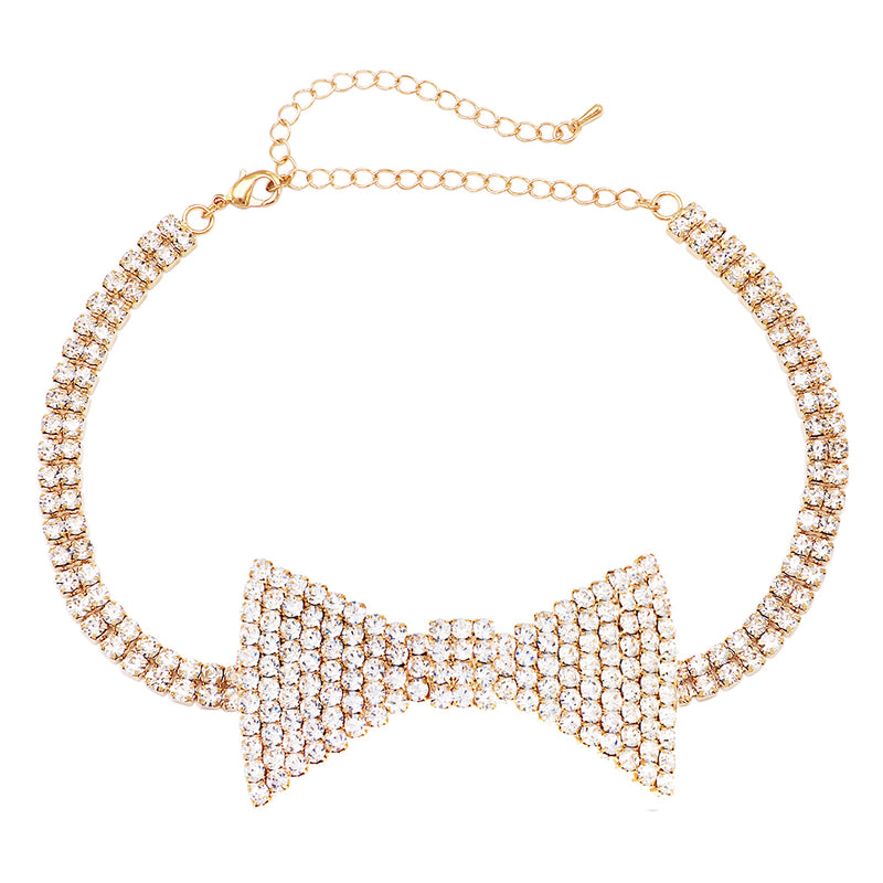 Fabulous Sparkling Crystal Choker Bow Tie Celebration Necklace, 12"+5" Extender