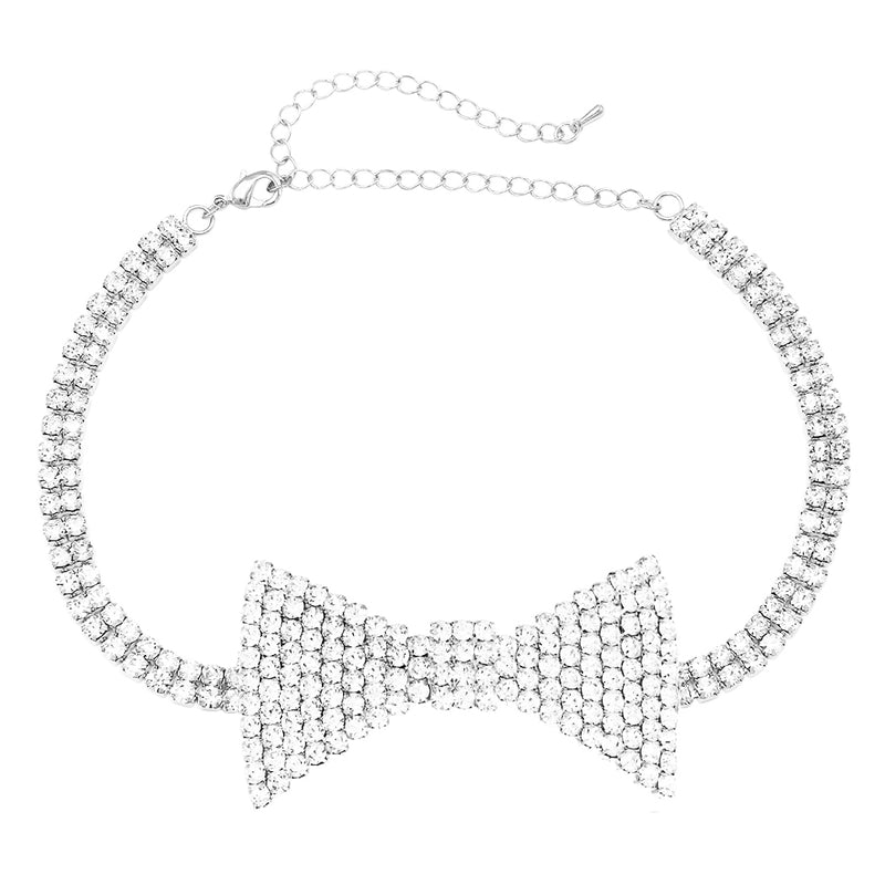 Fabulous Sparkling Crystal Choker Bow Tie Celebration Necklace, 12"+5" Extender