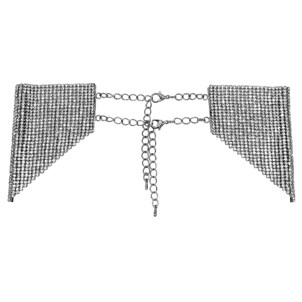 Extreme Glamour 30 Rows Of Draped Crystal Rhinestones Statement Multistrand Bridal Bib Collar Necklace, 12"+3" Extender (Hematite Tone)